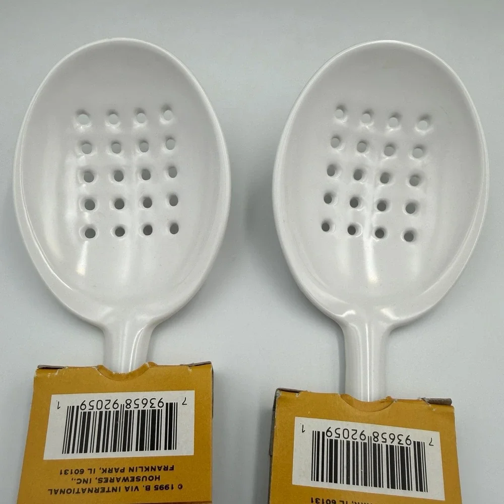 NEW Vintage Working Tools White Melamine Slotted Serving Spoon Set of 2